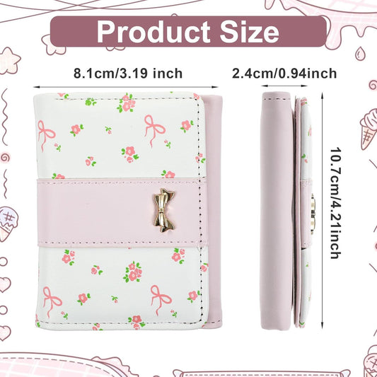 Pink Wallet for Women Floral Coquette Small Bow Wallet Cute Bifold Zipper Purse Aesthetic Credit Card Holder V1258-DP02-D-488