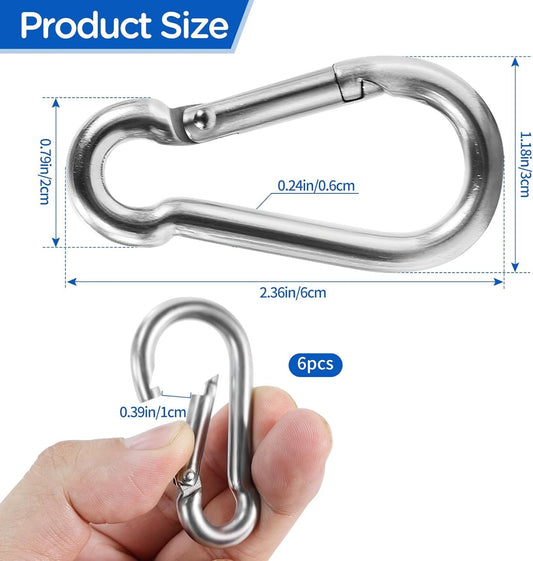 304 Stainless Steel Carabiners, M6 Carabiners Clips for Camping,Swing,Hiking,Hammock,Water Bottle, Backpack V1258-DP02-D-532