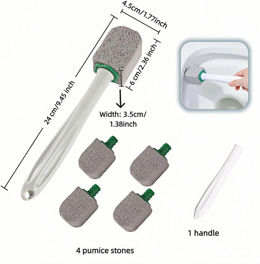 Pumice Toilet Brush Scrubber with 9.5" Handle - 1 Scrubber + 4 Pumice Stones - Remove Hard Water Stains, Rust V1258-DP02-D-550