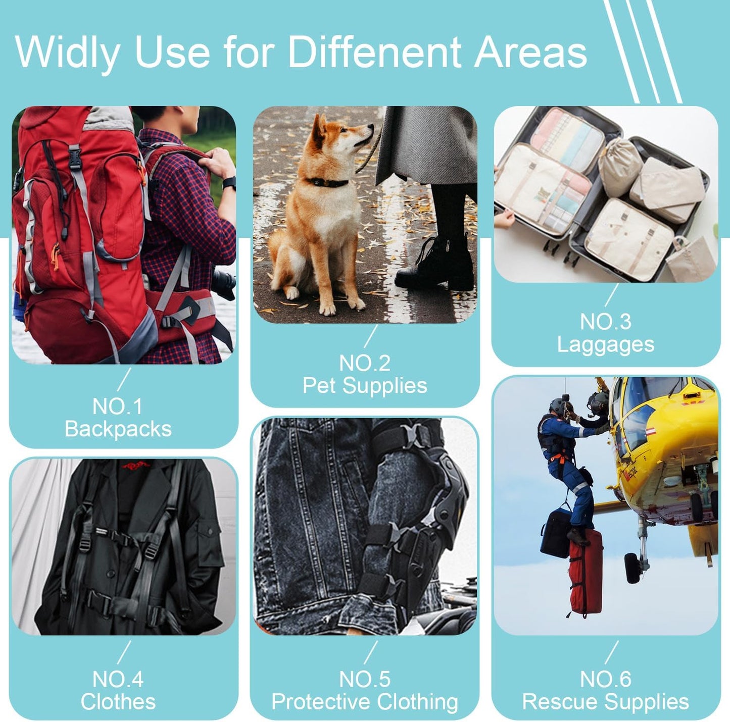 CooBigo 6 Pcs Ladder Slider Buckles+6 Pcs Tri glide Slider for Backpack Strap Clips, Plastic Clips for Straps V1258-DP02-D-56