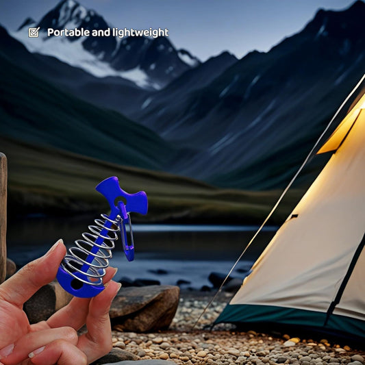 Fishbone SpringTent Peg Portable Windproof Anchors,Aluminum Tent Stakes with Carabiner for Camping Deck, V1258-DP02-D-573