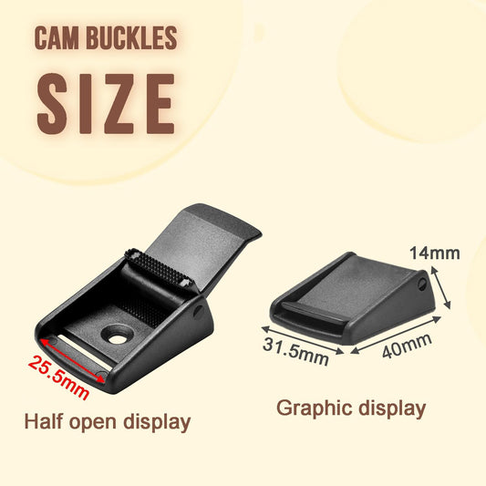 CooBigo 10Pack 1 Inch Black Cam Buckles, Plastic Toggle Buckle Clip for Pet Chest Vest, Car Roof Bag, V1258-DP02-D-59