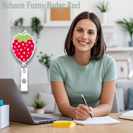 Red Strawberry Badge Reel, Cute ID Nurse Badge Holder Retractable Clip, Nursing Student Name Badge Holders, V1258-DP02-D-608