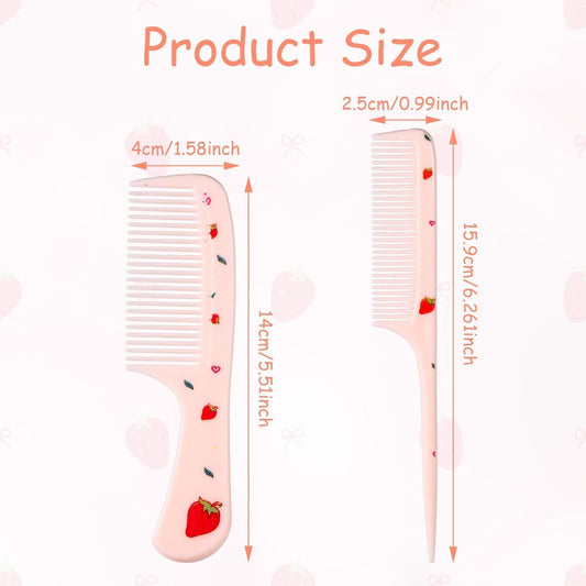 2pcs Cute Hair Comb Set, Pink Strawberry Baby Comb Fine Tooth Comb & Rat Tail Comb Toddler Tiny Hair Comb V1258-DP02-D-610