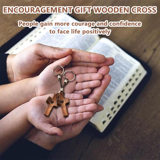 Handmade Wooden Cross Keychain, Christian Keychain, Natural Black Walnut, Relieve Anxiety Gift for Women and V1258-DP02-D-627