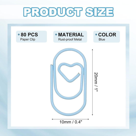 1x0.4 Inch Mini Paper Clip, 80 Pcs Metal Heart Paper Clip Wide Rust-Proof Strong Durable Small Cute Bulk for V1258-DP02-D-668