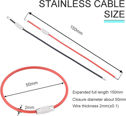 CooBigo 16 Pack Stainless Steel Loops 2mm Coated Wire Keychain Cable Large Keyrings 6 inch Key Chain for V1258-DP02-D-7