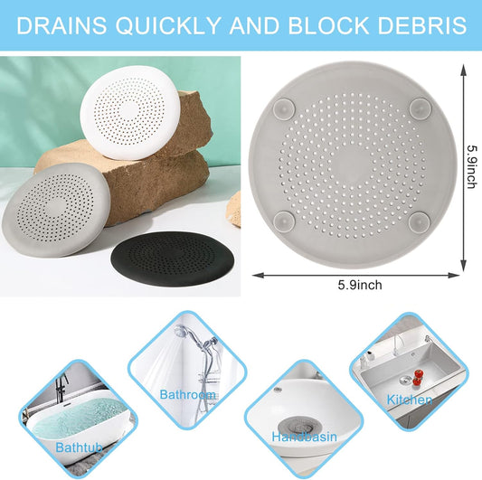 2 Pack Shower Drain Hair Catcher, Silicone Drain Cover with Suction Cup,Shower Drain Protector Drain Strainer V1258-DP02-D-82