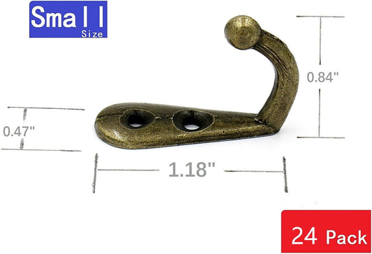 Yansanido Pack of 24 MINI Bronze Tone Vintage Style Double Hole Metal Single Hook Hangers Door Hook Hanging V1258-DP02-D-86