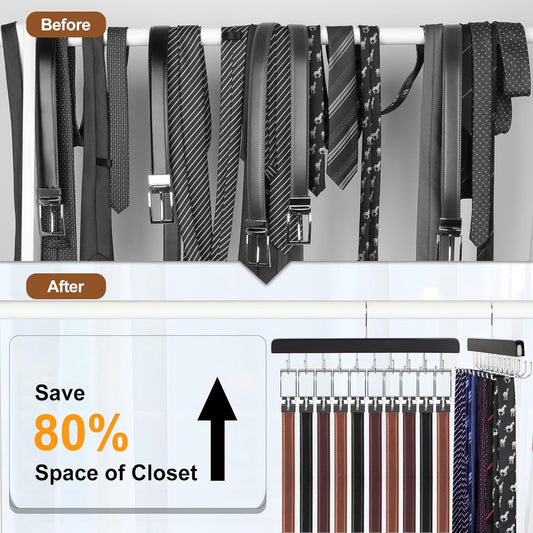 TOPIA HANGER 20 Hooks 2 in 1 Belt Tie Hanger for Closet Max 30 Belts with 30 Ties Capacity, Belt Tie Racks V1258-DP02-E-136