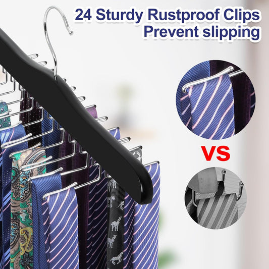 TOPIA HANGER Tie Rack Hanger for Closet, Wooden Tie Organizer for Men with 24 Folding Hooks, Space Saving V1258-DP02-E-139