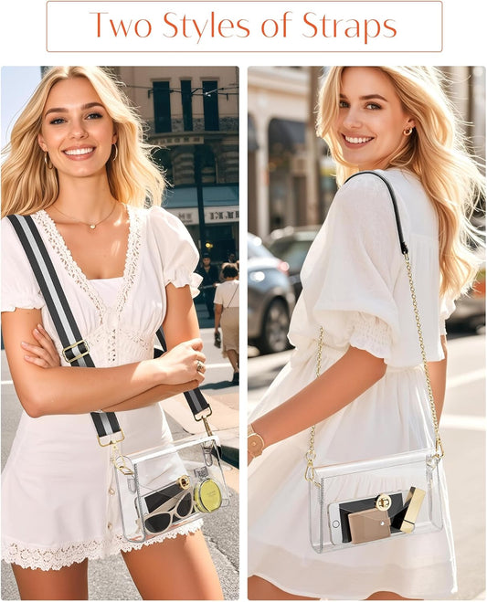 Clear Purse for Women, Clear Bag for Stadium Events, Crossbody Bag Stadium Approved for Sports Concerts V1258-DP02-E-246