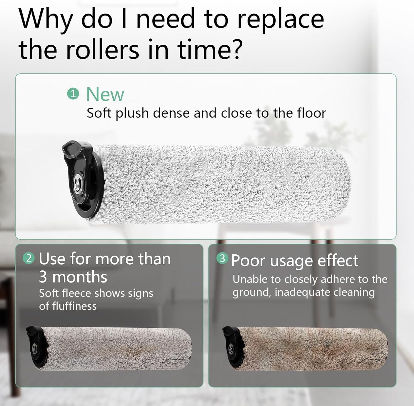 Roller Brh Replacement Kit Compatible with Tineco iFloor 2, iFloor 3,Floor One S3 Cordless Wet Dry Vacuum V1258-DP02-E-328
