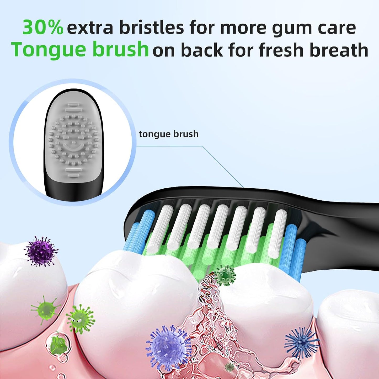 10 Pack Toothbrh Replacement Heads Compatible with Bitvae D2 Sonic Electric Toothbrh, 10 Count (Black, 10 V1258-DP02-E-347