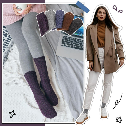 5 Pairs Merino Wool Socks for Women Thermal Warm Thick Winter Hiking Knit Cozy Crew Duty Work Soft Socks for V1258-DP02-E-380