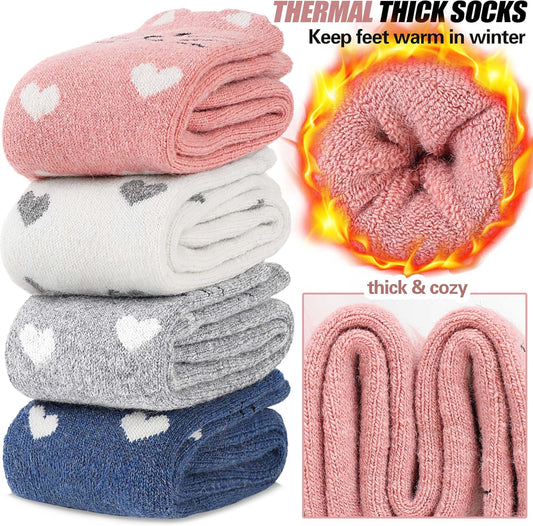 Merino Wool Cat Socks for Women Thermal Winter Warm Thick Cute Fun Cozy Crew Socks 5 Pairs V1258-DP02-E-383