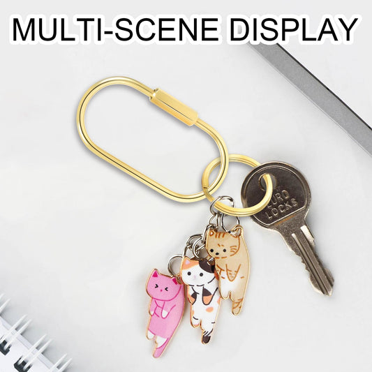 CooBigo 3 Pack Gold Brass Key Ring, Screw Lock Key Organizer with 6 Keyrings, Carabiner Keychain Clip for Car V1258-DP02-E-4