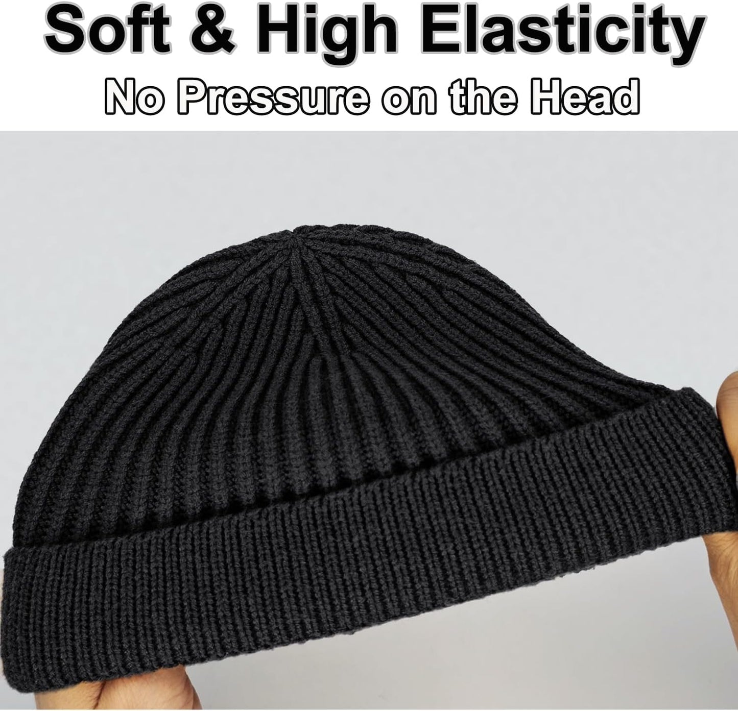 Thin Wool Fisherman Beanie for Men Women, Short Knit Cuff Trawler Watch Hats V1258-DP02-E-411