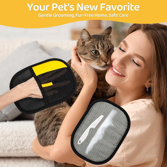 Pet Hair Removal Glove for Dogs & Cats, Upgraded 2PCS Electrostatic Pet Hair Remover with Grooming Comb, V1258-DP02-E-496