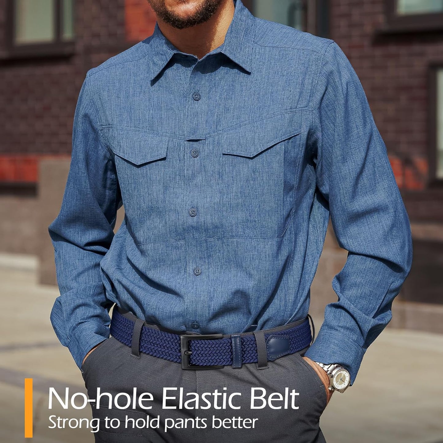 Braided Stretch Golf Belt for Men, No Metal TSA Elastic Stretch Braided Belt Men V1258-DP02-E-521