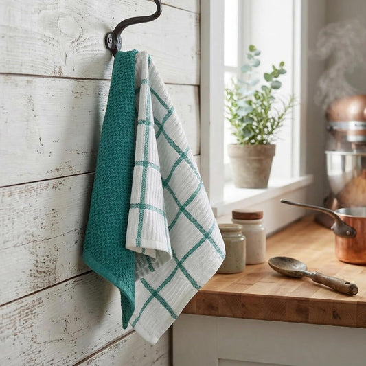 6 Pack Large Kitchen Towels, 16x27 inch Absorbent Dishcloths, 100% Cotton Cleaning Cloth, Teal Set (Pack of 6) V1258-DP02-E-559
