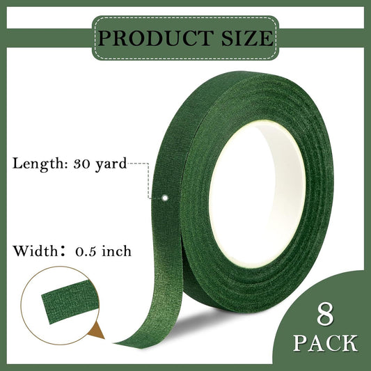 8 Rolls Floral Tape, 1/2" Wide Flower Tape, Dark Green Floral Tape for Fresh Flowers, Adhesive Florist Tape V1258-DP02-E-615
