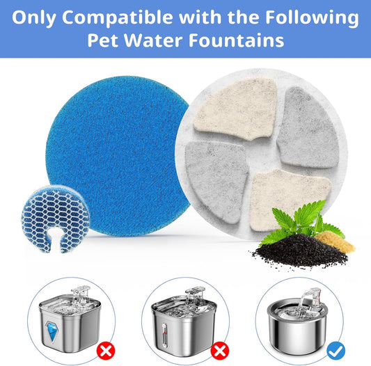 Stainless Steel Cat Water Fountain Filters, 5 Pack Replacement Filters Fit for Round 2L/67oz Automatic Pet V1258-DP02-E-65