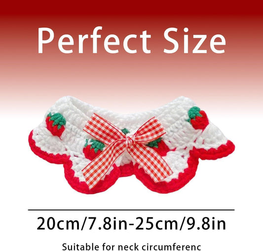 2 Pcs Cat Knitted Collar Cute Strawberry Pattern Scarf Adjustable Kitten Bib Bow with Soft Ruffled Edges Pet V1258-DP02-E-660