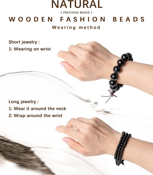 Eaglewood Mala Beads Bracelet - Handmade 108 8mm Prayer Beads for Men Women, Multilayer Wood Necklace Chain V1258-DP02-E-665
