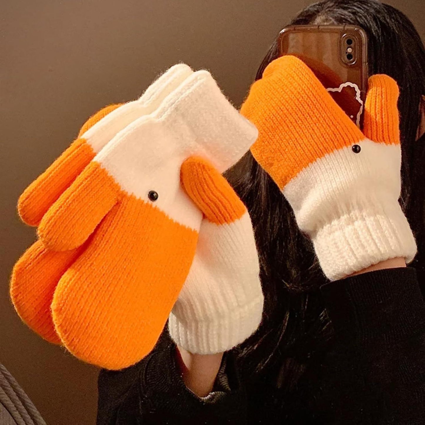 Women's Winter Warm Fleece Knitted Mittens wuth Funny Goose Design V1258-DP02-E-671