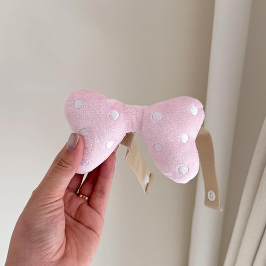 2 Pack Curtain Tiebacks with Pink Plush Bow and White Polka Dot, Snap Button Closure Curtains Holdbacks for V1258-DP02-E-684