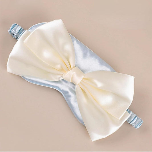 Cute Bow Satin Eye Mask for Women Girls, Breathable Cooling Nap Sleep Cover for Summer Dorm Essentials (Blue) V1258-DP02-E-691