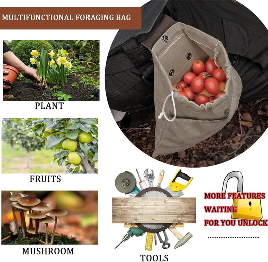Foraging Pouch Leather Canvas Collapsible Bag Water Resistant Outdoor Camping Storage Folding Bag Mushroom V1258-DP02-E-713