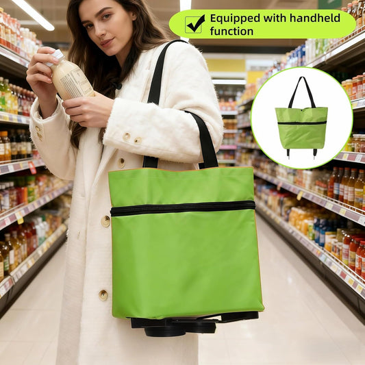 2-in-1 Foldable Shopping Cart with Wheels,Waterproof & Sturdy Grocery Bag Hand Truck, Collapsible Portable V1258-DP02-E-717