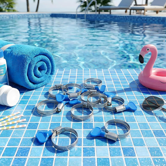 10 Pcs 1-1/2 Inch Pool Backwash Hose Clamp Adjustable Worm Gear Stainless Steel Hose Clamp Metal Pipe Tool V1258-DP02-E-727