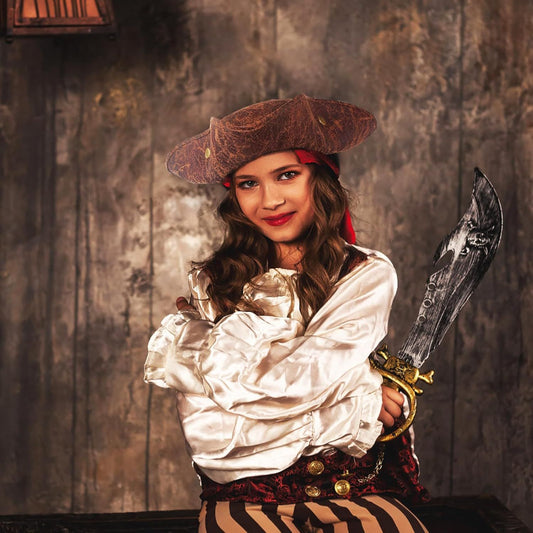 Brown Faux Leather Pirate Hat,Tricorn Pirate Hat,Novelty Leather Pirate Hat for Men Women Halloween Costume V1258-DP02-E-778