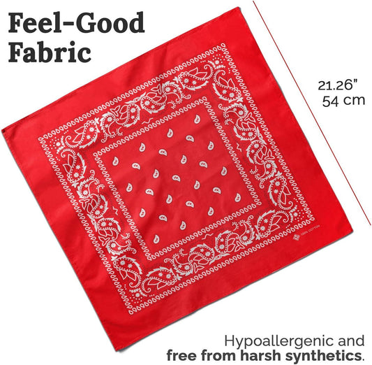 100% Cotton & Natural Fibers Bandana Scarf - Soft, Durable, Machine Washable - Unisex for Men & Women - 10 V1258-DP02-E-810