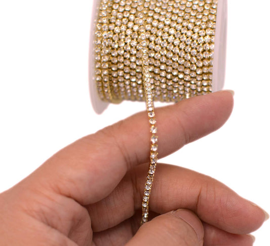 11 Yards 2mm Gold Crystal Rhinestone Close Chain Single Row Trimming Claw Chain Jewelry Crafts DIY (Gold) V1258-DP02-E-88