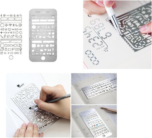 Yansanido Pack of 3 Stainless Steel Drawing Ruler, Painting Stencils, Scale Template Sets, Graphics Stencils, V1258-DP02-E-89