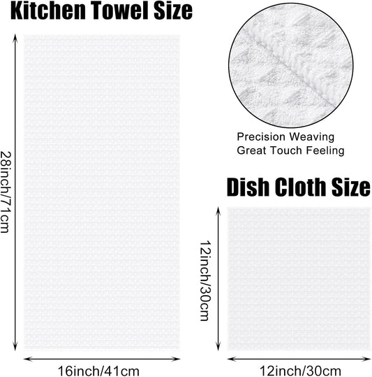 Homaxy Microfiber Waffle Weave Kitchen Towels Set(16 x 28 Inches and 12 X 12 Inches, 8 Pack, White) and Terry V1258-DP02-F-148