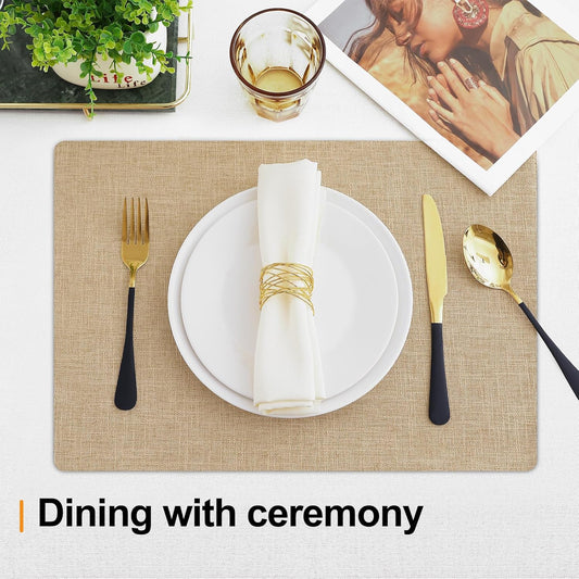 Homaxy Cloths Placemats for Dining Table Set of 6(13" x 19", Flaxen), Heat Resistant Washable Cotton Linen V1258-DP02-F-150