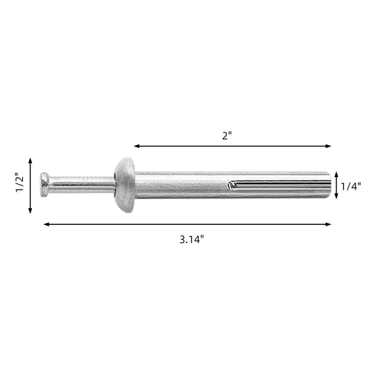 1/4 x 2 Hammer Drive Nail in Anchors, Cement Hammering Anchors, Zinc Alloy, 50 PCS V1258-DP02-F-205