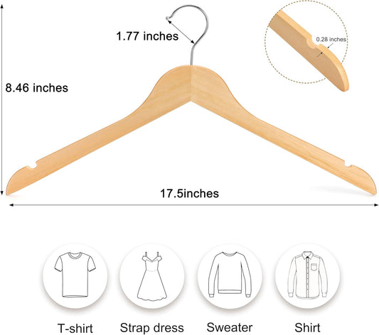 TOPIA HANGER Wooden Hangers 30 Pack, 0.28-inch Slim & Durable Clothes Hangers Space Saving, Natural Wood V1258-DP02-F-227