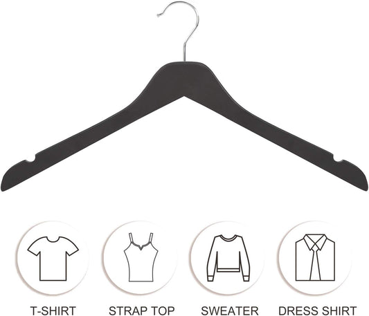 TOPIA HANGER Black Wooden Hangers 30 Pack, 0.28-inch Thick Slim Wood Clothes Hanger with Flat Design and V1258-DP02-F-231