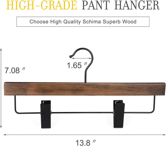 TOPIA HANGER Pants Hangers, Wooden Skirt Hangers with Adjustable Metal Clips, Premium Retro Finish and 360 V1258-DP02-F-236