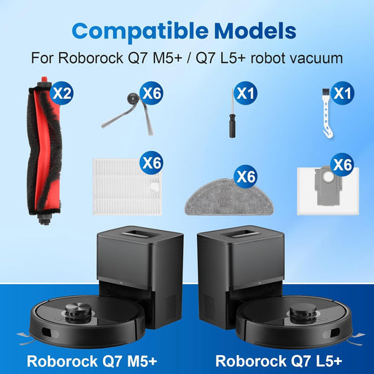 28 Pcs Replacement Parts for Roborock Q7 M5+ / Q7 L5+ Robot Vacuum Cleaner, Accessories Kit Include 2 Main V1258-DP02-F-281