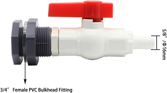 Rain Barrel Spigot PVC Bulkhead Fitting with Ball Valve and 5/8"(16mm) Hose Barb Fitting for Rain Barrel V1258-DP02-F-333
