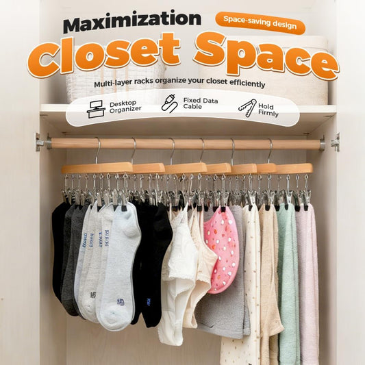2 Pack Legging Hanger for Closet, with 10 Non Slip Clips Each, Wooden Clothes Hanger for Home Use, Space V1258-DP02-F-37