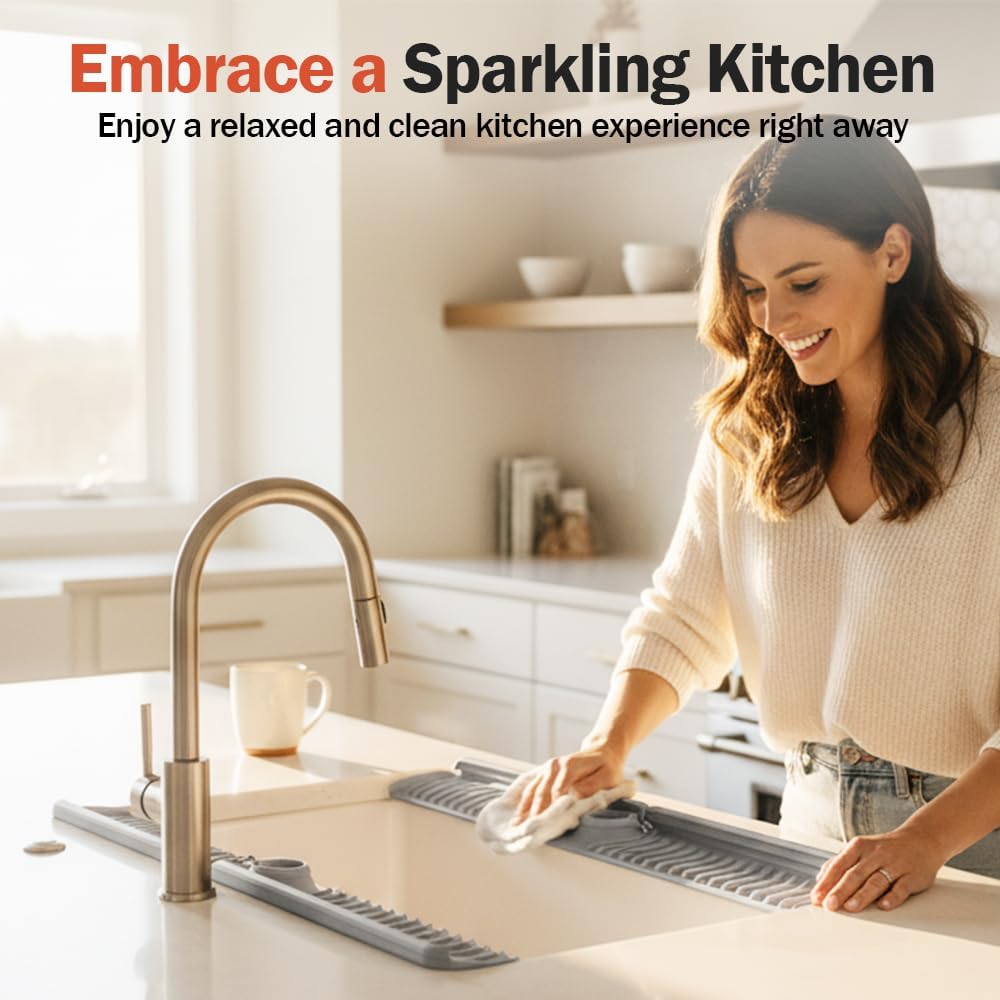 Kitchen Sink Faucet Mat, 30in Extra Long Foldable Silicone Faucet Guard & Splash Guard, 2026 Multi-Functional V1258-DP02-F-397