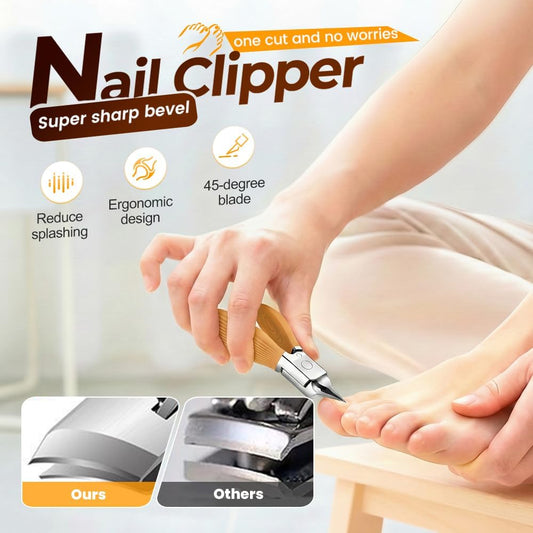 Wide Jaw Opening Anti-Splash Slanted Nail Clipper, Curved Blades for Ingrown & Thick Nails, Ergonomic V1258-DP02-F-399
